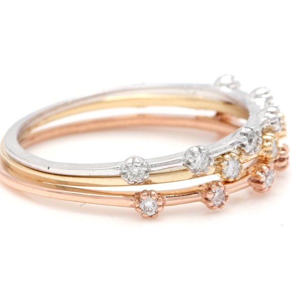 14K Multicolor Gold Set Of Stackable Diamond Rings